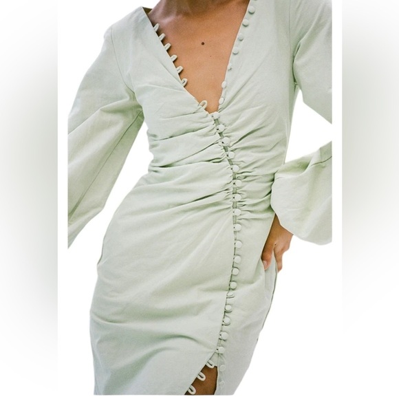 Sabo Skirt Dresses & Skirts - Sabo Skirt Green Puff Sleeve Ruched Mini Dress | XXS
